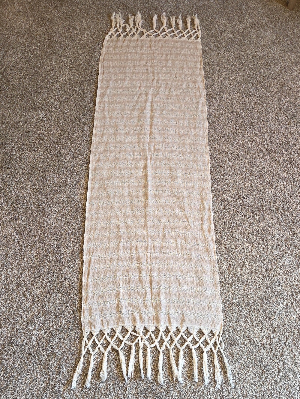Neutral Cream Woven Fringe Table Runner